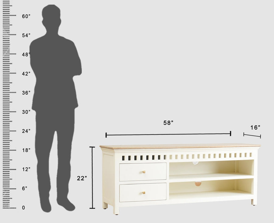 Alexandria Solid Wood TV Cabinet- Two Drawer Furniselan - Frosty White