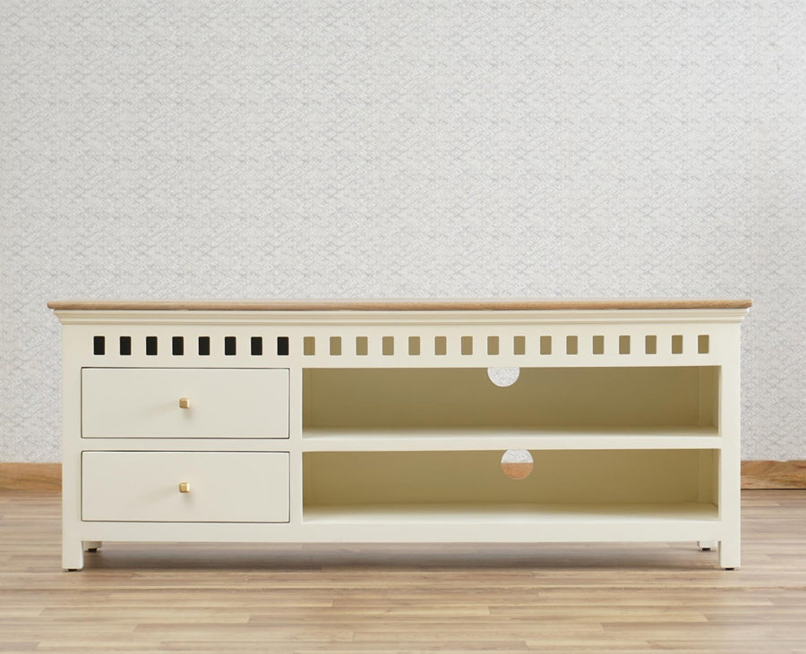 Alexandria Solid Wood TV Cabinet- Two Drawer Furniselan - Frosty White