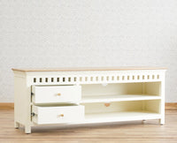 Alexandria Solid Wood TV Cabinet- Two Drawer Furniselan Milky-White