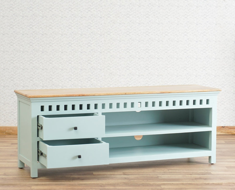 Alexandria Solid Wood TV Cabinet- Two Drawer Furniselan Silt-Green