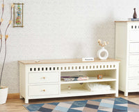 Alexandria Solid Wood TV Cabinet- Two Drawer Furniselan Milky-White