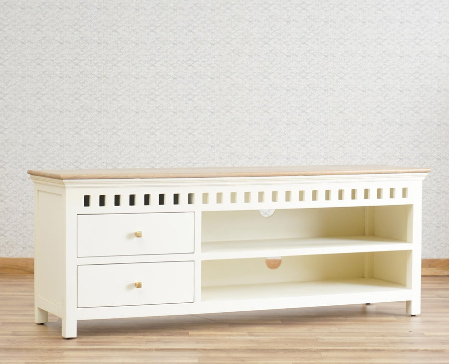 Alexandria Solid Wood TV Cabinet- Two Drawer Furniselan - Frosty White