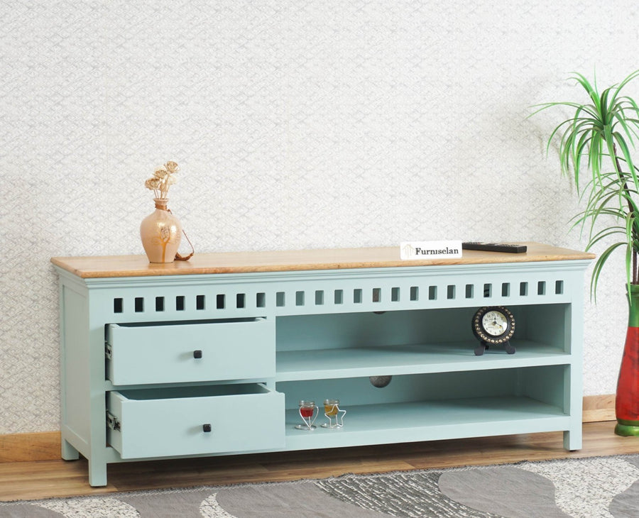 Alexandria Solid Wood TV Cabinet- Two Drawer Furniselan Silt-Green