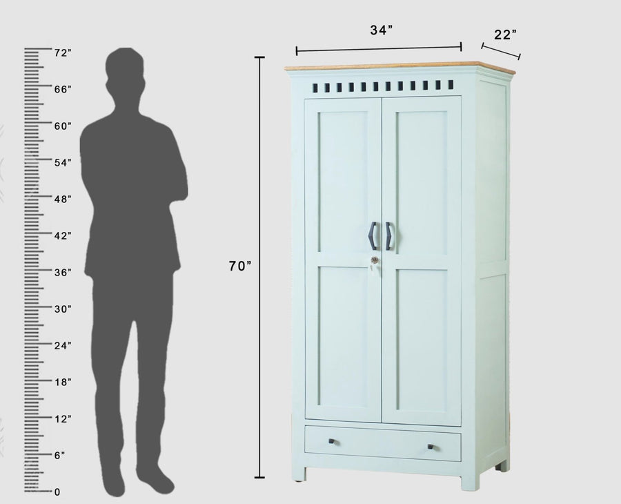 Alexandria Solid Wood Wardrobe Two Drawer Two Door Furniselan Silt-Green