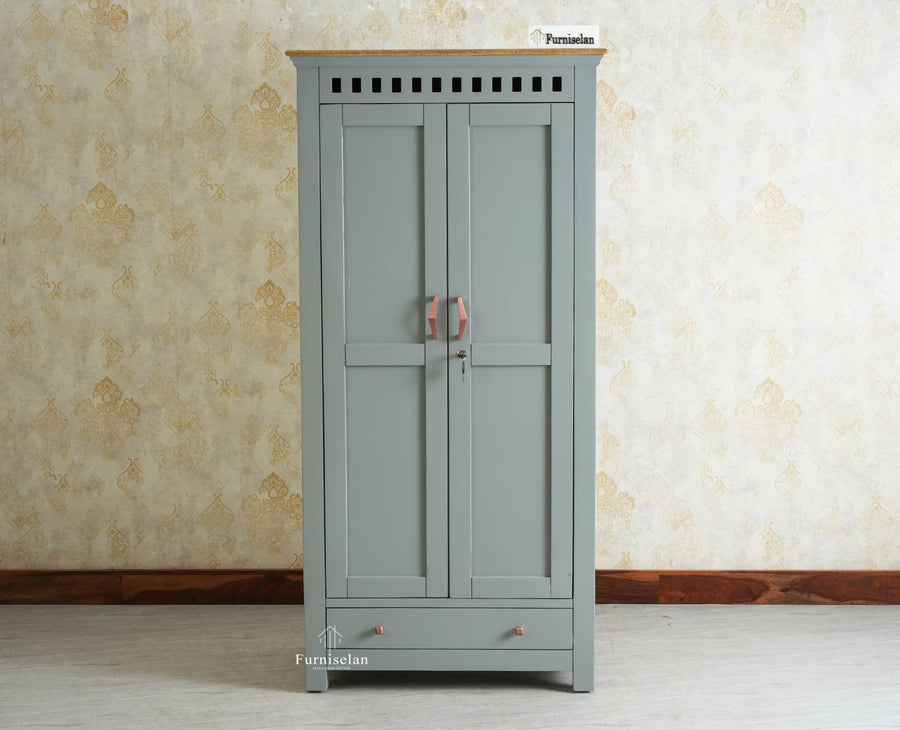 Alexandria Solid Wood Wardrobe Two Drawer Two Door Furniselan - Cool Grey