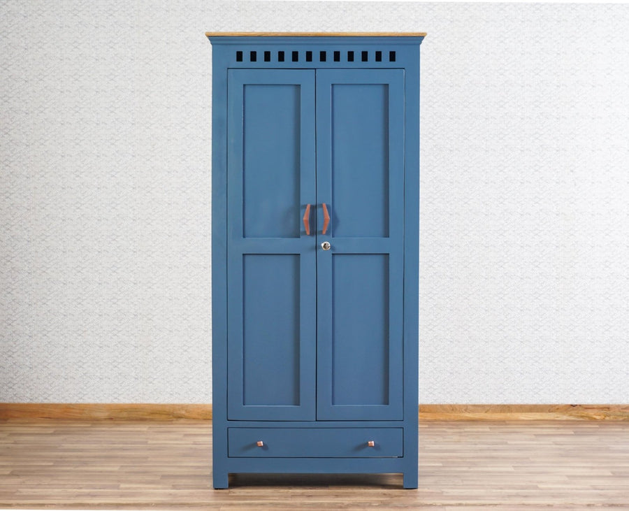 Alexandria Solid Wood Wardrobe Two Drawer Two Door Furniselan China-Blue