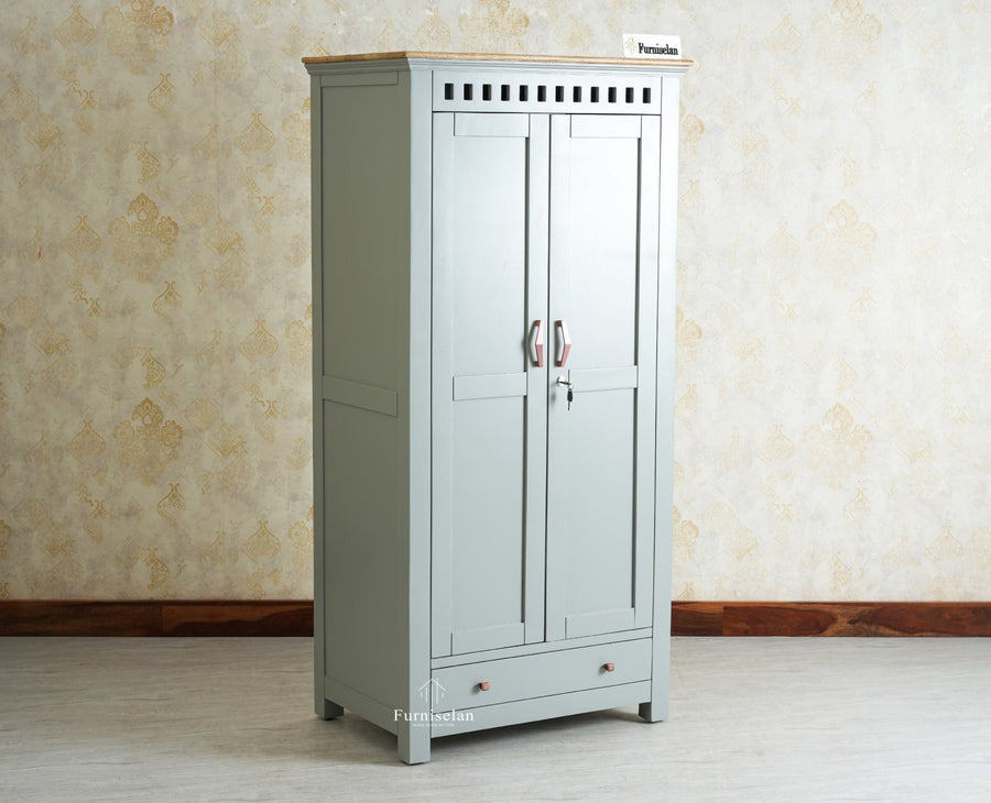 Alexandria Solid Wood Wardrobe Two Drawer Two Door Furniselan - Cool Grey