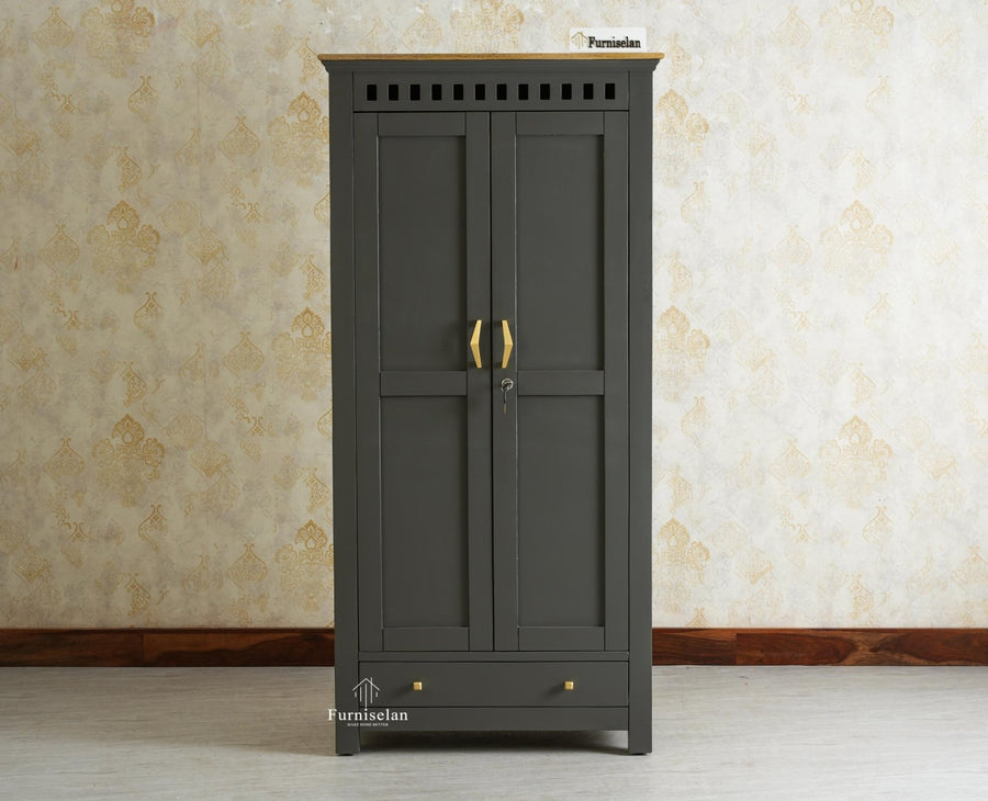Alexandria Solid Wood Wardrobe Two Drawer Two Door Furniselan- Slate Grey
