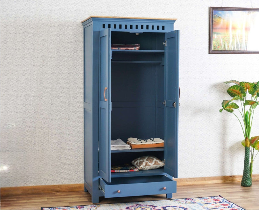 Alexandria Solid Wood Wardrobe Two Drawer Two Door Furniselan China-Blue