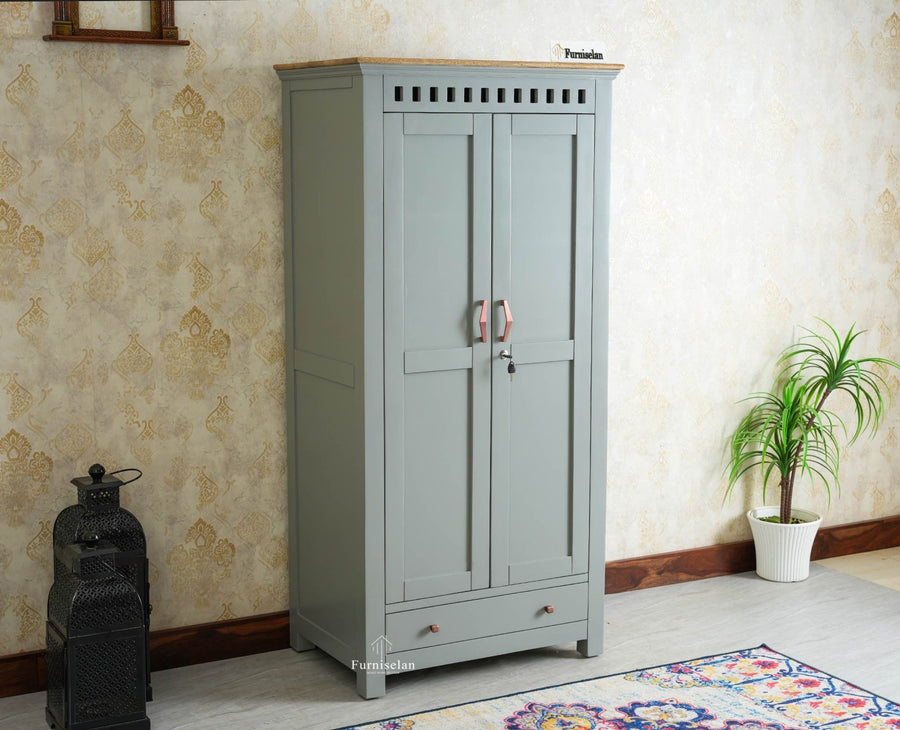 Alexandria Solid Wood Wardrobe Two Drawer Two Door Furniselan - Cool Grey