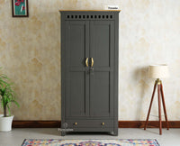 Alexandria Solid Wood Wardrobe Two Drawer Two Door Furniselan- Slate Grey