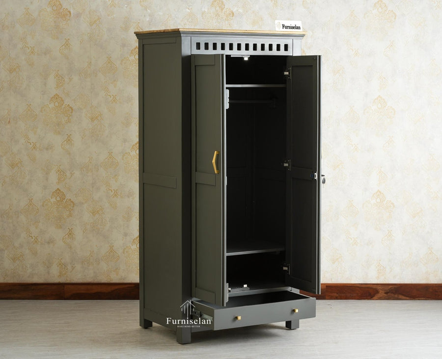 Alexandria Solid Wood Wardrobe Two Drawer Two Door Furniselan- Slate Grey