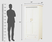 Alexandria Solid Wood Wardrobe Two Drawer Two Door Furniselan Milky-White