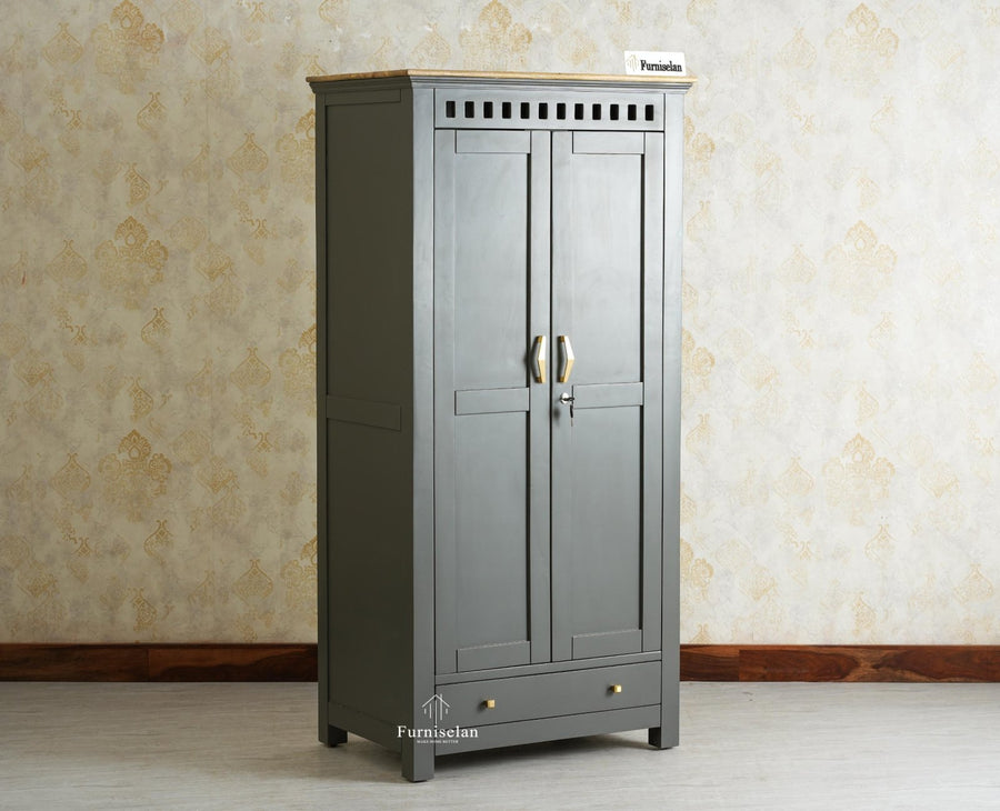 Alexandria Solid Wood Wardrobe Two Drawer Two Door Furniselan- Slate Grey
