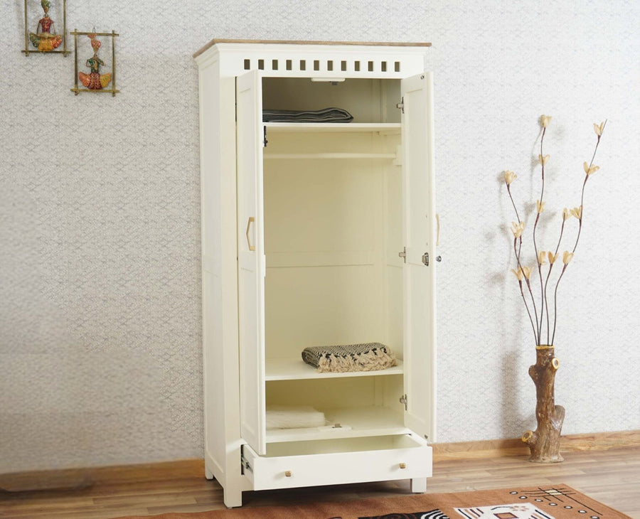 Alexandria Solid Wood Wardrobe Two Drawer Two Door Furniselan - Frosty White