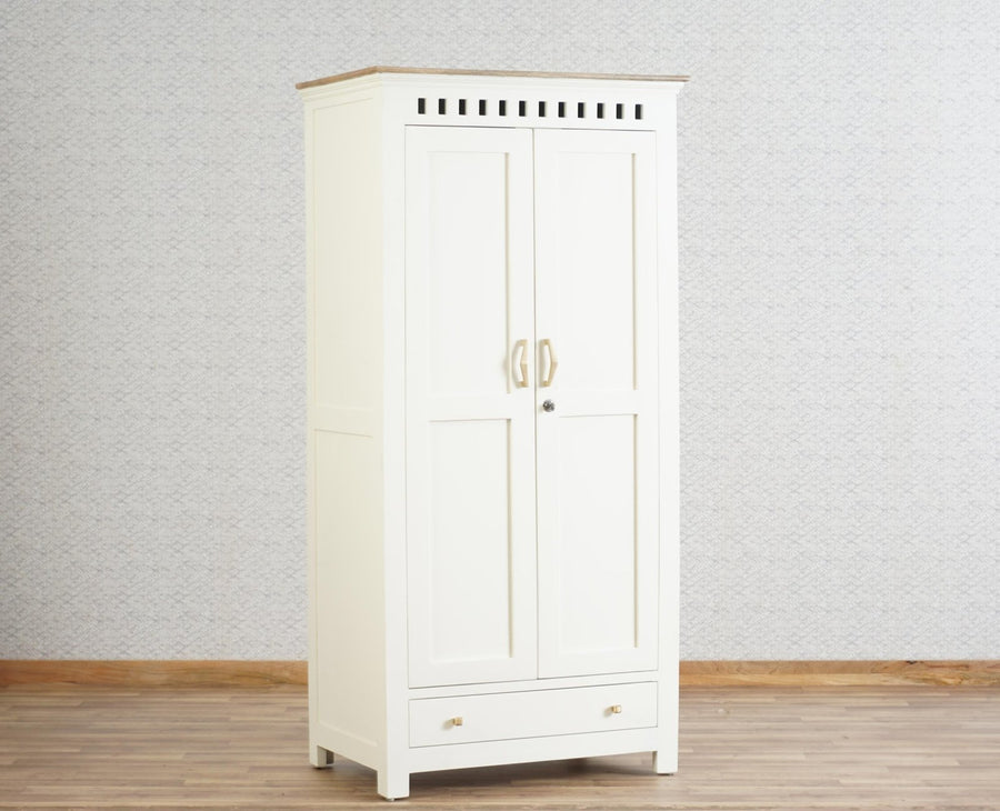 Alexandria Solid Wood Wardrobe Two Drawer Two Door Furniselan - Frosty White