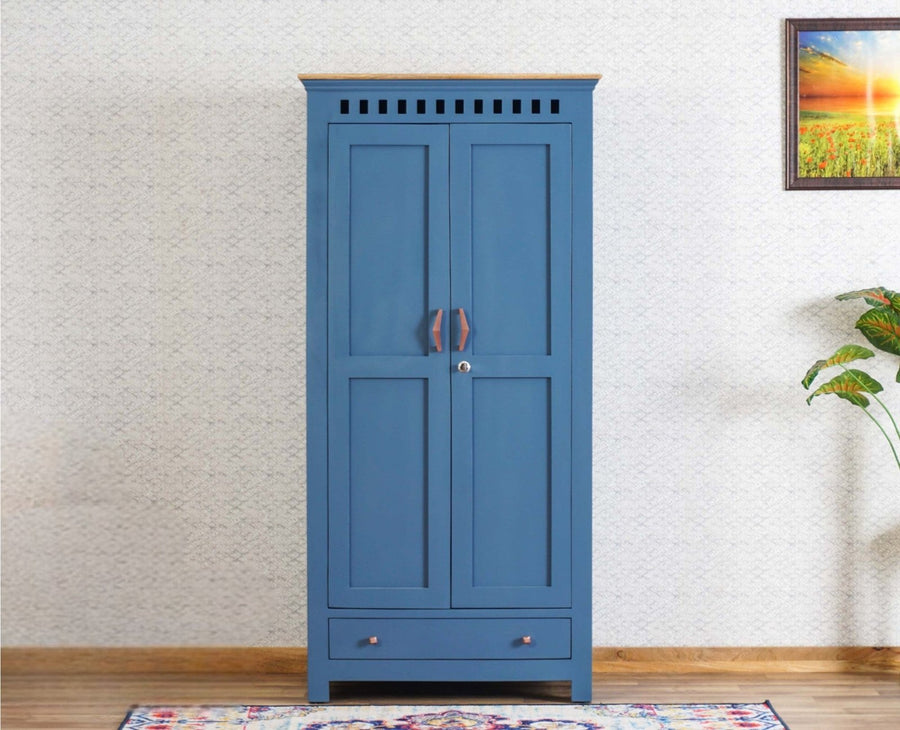 Alexandria Solid Wood Wardrobe Two Drawer Two Door Furniselan China-Blue