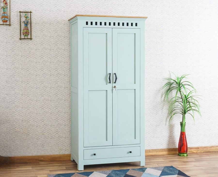 Alexandria Solid Wood Wardrobe Two Drawer Two Door Furniselan Silt-Green