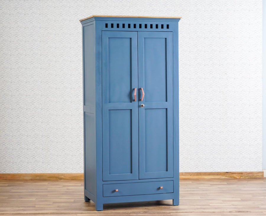 Alexandria Solid Wood Wardrobe Two Drawer Two Door Furniselan China-Blue