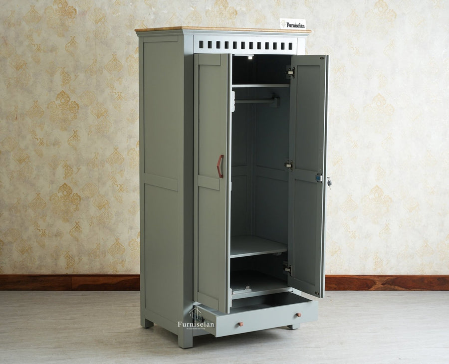 Alexandria Solid Wood Wardrobe Two Drawer Two Door Furniselan - Cool Grey
