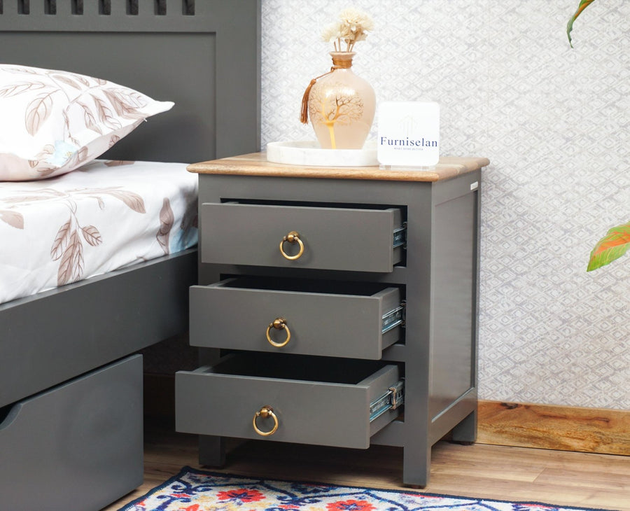 Alexandria Wooden Bedside Table Furniselan Slate-Grey