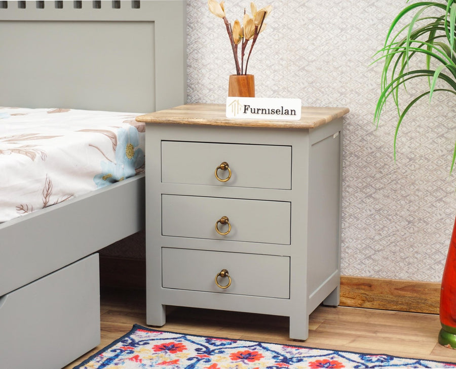 Alexandria Wooden Bedside Table Furniselan Cool-Grey