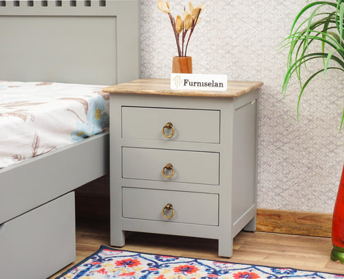 Alexandria Wooden Bedside Table Furniselan Cool-Grey