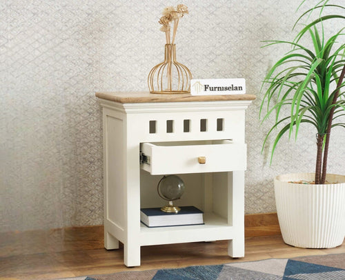 Alexandria Wooden Bedside Table One Drawer Furniselan - Frosty White