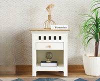 Alexandria Wooden Bedside Table One Drawer Furniselan Milky-White