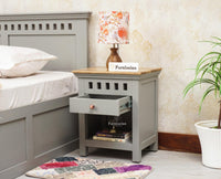 Alexandria Wooden Bedside Table One Drawer Furniselan Cool-Grey