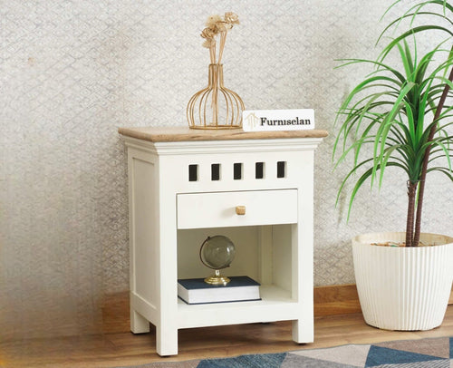 Alexandria Wooden Bedside Table One Drawer Furniselan - Frosty White
