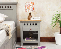 Alexandria Wooden Bedside Table One Drawer Furniselan Cool-Grey