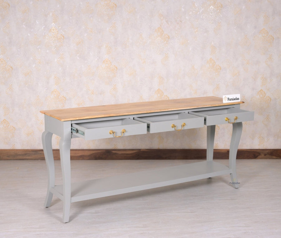 Alexandria Wooden Console Table Three Drawer - Console Table - Furniselan Cool-Grey