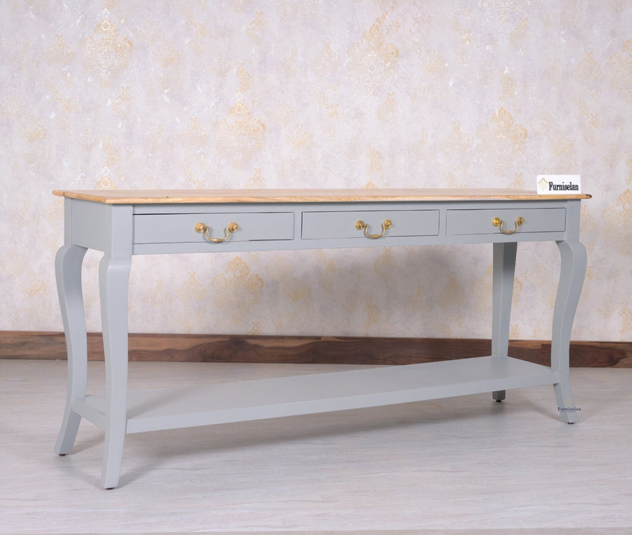 Alexandria Wooden Console Table Three Drawer - Console Table - Furniselan Cool-Grey