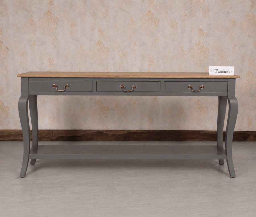 Alexandria Wooden Console Table Three Drawer - Console Table - Furniselan Slate-Grey