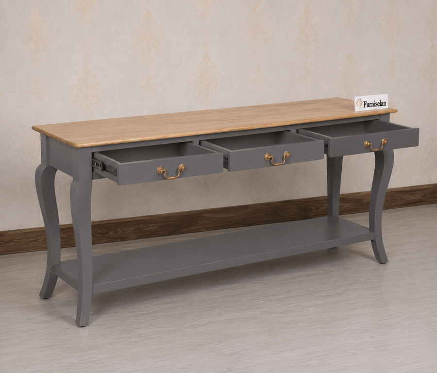Alexandria Wooden Console Table Three Drawer - Console Table - Furniselan Slate-Grey