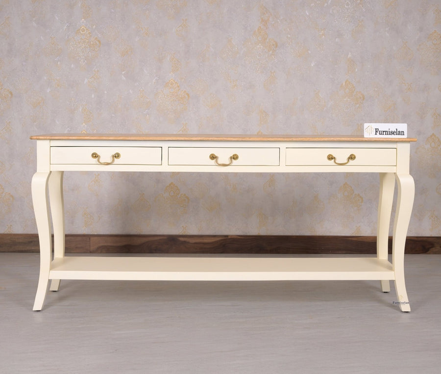 Alexandria Wooden Console Table Three Drawer - Console Table - Furniselan - Frosty White