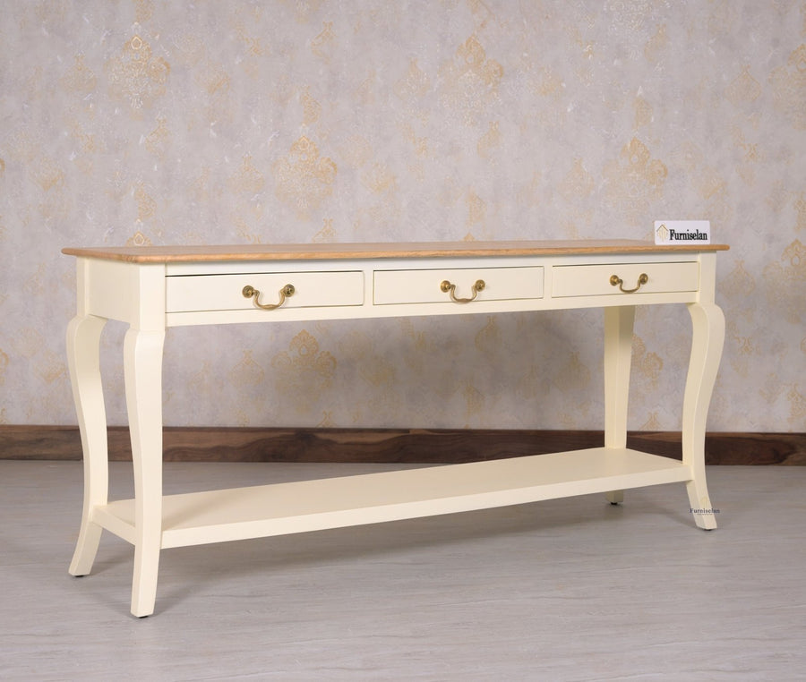 Alexandria Wooden Console Table Three Drawer - Console Table - Furniselan - Frosty White