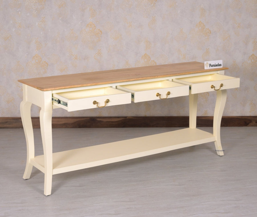 Alexandria Wooden Console Table Three Drawer - Console Table - Furniselan - Frosty White