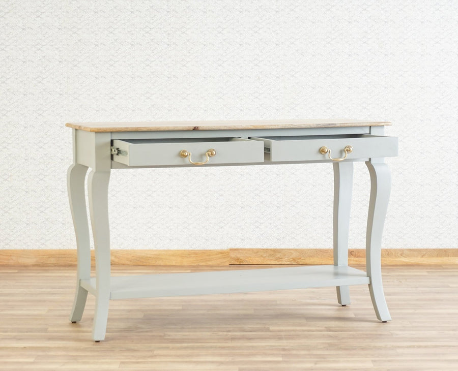 Alexandria Wooden Console Table Two Drawer Furniselan Cool-Grey