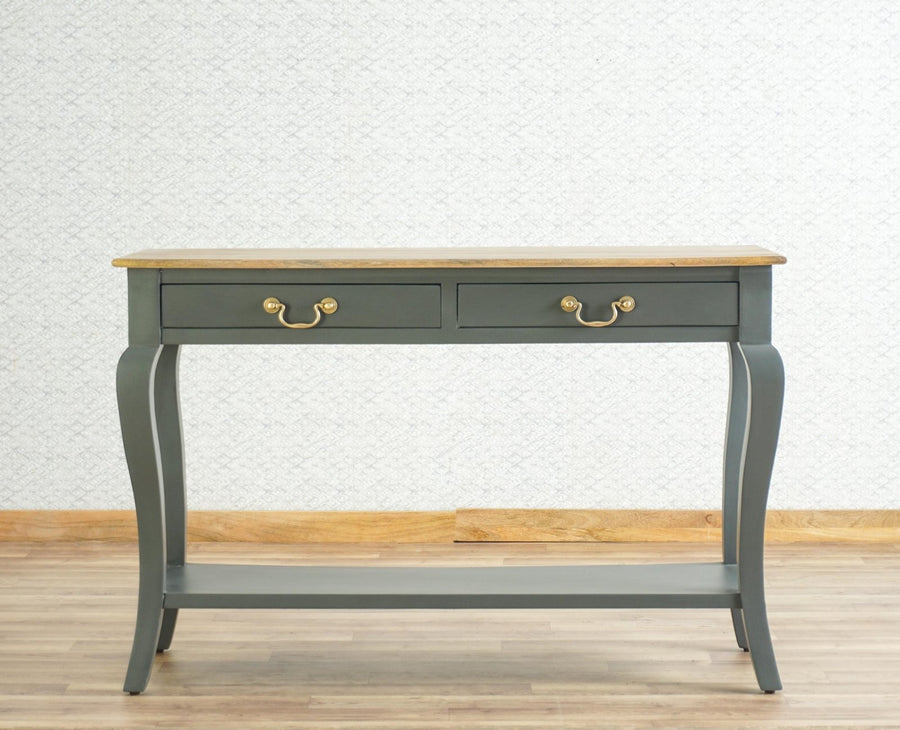 Alexandria Wooden Console Table Two Drawer Furniselan Slate-Grey