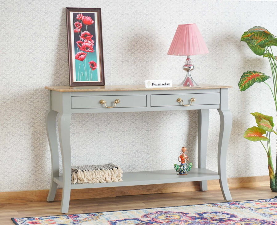 Alexandria Wooden Console Table Two Drawer Furniselan Cool-Grey