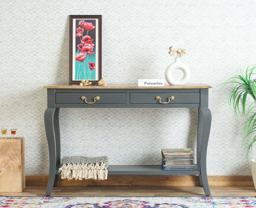 Alexandria Wooden Console Table Two Drawer Furniselan Slate-Grey