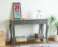 Alexandria Wooden Console Table Two Drawer Furniselan Slate-Grey