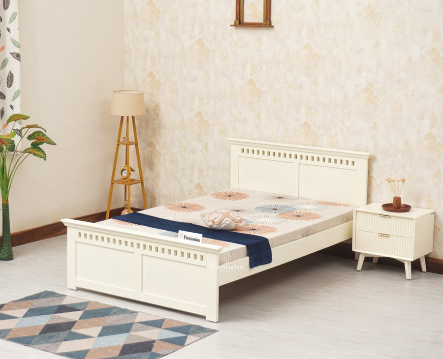 Alexandria Wooden Single Size Bed Kids Bed, Hostel Bed, Guest Bed for Home, PG & Small Rooms Furniselan Frosty White