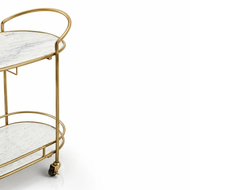 Alora Marble Serving Trolley with Metal - Antique Gold Finish