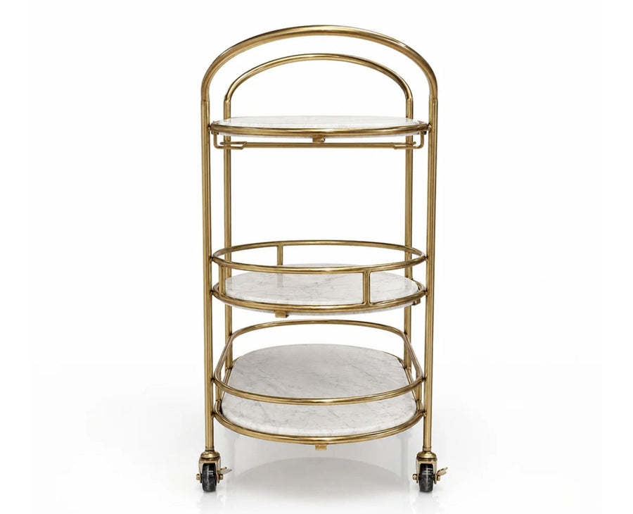 Alora Marble Serving Trolley with Metal - Antique Gold Finish