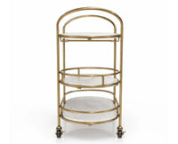 Alora Marble Serving Trolley with Metal - Antique Gold Finish