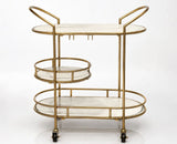 Alora Marble Serving Trolley with Metal - Antique Gold Finish