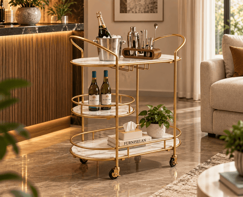 Alora Marble Serving Trolley with Metal